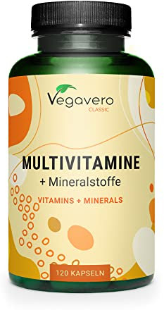 Multivitamin Kapseln Vegavero® | Immunabwehr & Energie* | Hochdosiert | Wichtige A-Z Vitamine & Mineralien | B-Vitamine, Eisen, Jod & Co | Ohne Zusatzstoffe | Laborgeprüft | Vegan | 120 Stück