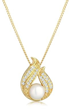 Elli DIAMONDS Halskette Damen Süsswasserzuchtperle mit Diamant (0.13 ct.) in 585 Gelbgold
