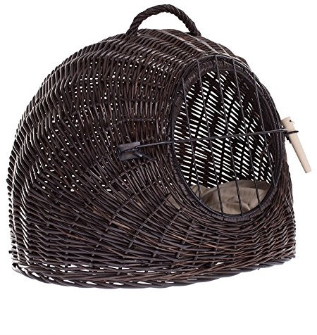 e-wicker24 Alles aus Weide Katzenhütte in Wengegrau, Katzenkorb aus Weide, Korb für eine Katze, Katzenlager mit Tragegriff