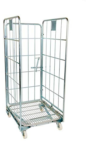 der ROLLENDE SHOP Rollcontainer 700 x 800 mm Höhe 1665 mm 3-seitig verzinkt nestbar, Silber, Klappbar, Eisen, Container