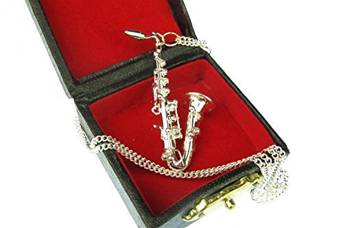 Miniblings Saxofon Kette Saxofonkette Halskette Saxophon versilbert 60cm +Box Sax - Handmade Modeschmuck - Gliederkette versilbert