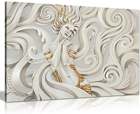 Cream Abstract Fantasy Woman with Gold Hair Canvas Wall Art Picture Print (24x16)