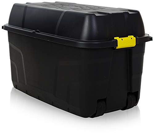 Strata 175 Litre Heavy Duty Trunk On Wheels Black Yellow Clip Handle (5 Boxes)