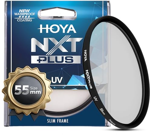 Hoya NXT Plus Filtre UV pour appareil photo en verre Schott B270 55 mm transparent 10 couches HMC, 98 % transmission de lumière, couche de finition imperméable, cadre aluminium