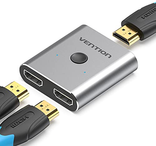 VENTION HDMI Switch 4K@60Hz, Aluminio Conmutador HDMI 2.0 Bidireccional 2 Entradas a 1 Salida o Switch 1 in 2 out, Soporta 4K, 3D y 1080P HDR HDCP 2.2, para TV PC DVD PS4 PS5 Xbox BluRay