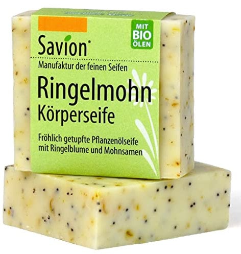 Savion Ringelmohn Körperseife, mit Pflanzenöl, Vegan, Palmölfrei, Plastikfrei, 80g