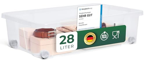 Novaliv Unterbett Aufbewahrungsbox ohne Deckel Deckel 28L transparente Nestbar stapelbare Bettkasten BPA-frei 59x39x16 cm
