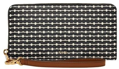 Fossil Damen Logan Leder RFID-blockierende Clutch-Geldbörse mit Reißverschluss, Schwarzer Streifen