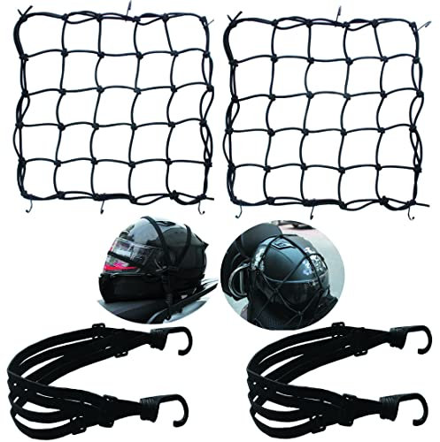 JiaHome 2 Piezas Red de Equipaje (40 * 40cm) + 2 Piezas Cuerda de Equipaje (60cm), Vendaje Cuerda Red Elástica Casco de Motocicleta Red Equipaje Cuerda Equipaje,para Bacas, Motos, Bicicletas