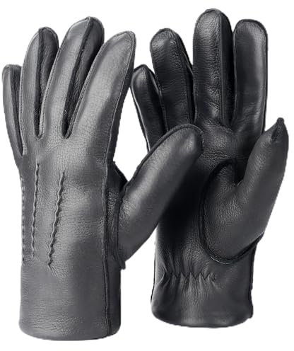 Royal Phoenix® Lederhandschuhe Herren - Sehr Weiche Hirschleder Handschuhe mit Kaschmir Innenfutter - Leather Gloves Men - Herren Winterhandschuhe aus Leder, Schwarz, M