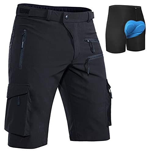 Hiauspor MTB-Hose-Herren-Kurz-Radhose-Fahrradhose-Herren Schnelltrocknend Mountainbike Hose Atmungsaktiv Radlerhose Wanderhose Cargo Trekking Bermuda für Outdoor (Schwarz mit Unterwäsche, XL)