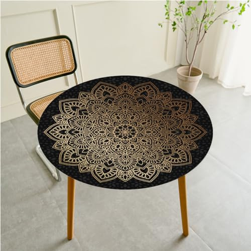 FANSU Runde Tischdecke Garten Abwaschbar, 3D Motiv Serie Polyester Fleckschutz Tischdecken Größe wählbar für Gartentisch, Outdoor in Kiche, Haushalt & Wohnen (Schwarzer Bohemian,90cm)