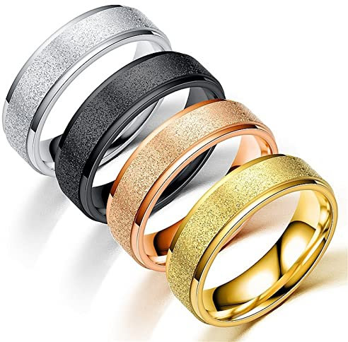 Gualiy Edelstahlring Breit, Eheringe aus Chirurgenstahl 316L mit 6MM Matt Oberfläche Klingeln für Sie und Ihn Roségold, Größe 62 (19.7)