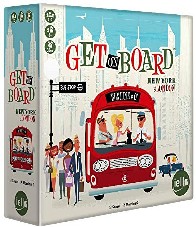 IELLO, Get on Board New York & London, Strategiespiel, Innovatives Flip and Write-Spiel, Spannendes Bus-Routenplanen für Familien, Für 2–5 Spieler ab 8 Jahren
