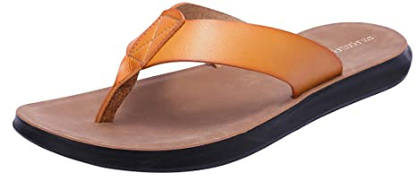 Harssidanzar Sandales tongs pour hommes, string d'été confortable soutien de la voûte plantaire chaussures de plage en cuir microfibre doux KM215,bronzer,taille 47