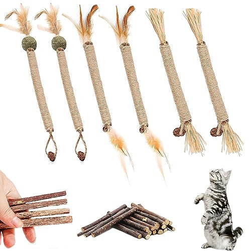 HIQE-FL 6Pcs Katzenspielzeug Katzenminze Sticks,15Pcs Katzen Zahnpflege Spielzeug,Katzenminze Sticks Für Katzen,Matatabi Katzen Kauhölzer,Cat Chewing Toy,Katzenminze Sticks Bio