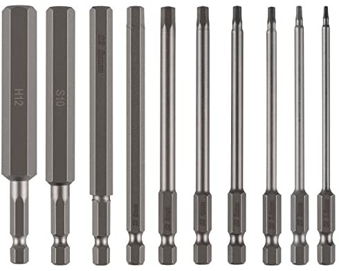 CPROSP 10 stk. Magnetische Schraubendreher Bit 1/4'', Bit Lang 100mm, S2 Sechskantschaft H1,5-H12, Inbusschlüssel Metall Farbe