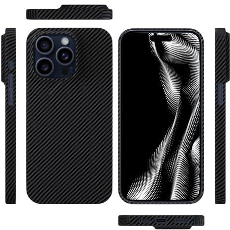 qichenlu Kugelsicher Aramidfaser 600D Schwarz Aramid Hülle komatibel mit iPhone 14 Pro Max,Extrem Stoßfest Extrem Dünn Cover Case Hartschale komatibel mit iPhone 14 Pro Max