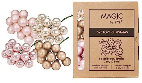 Weihnachtskugeln am Draht Glas 2cm x 144 Stück Spiegelbeeren in Kartonbox Hellrosa Pearly Rose