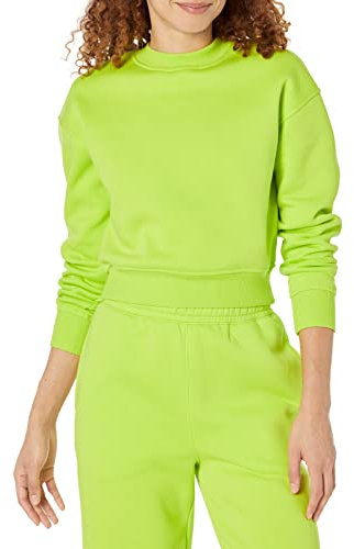 Amazon Essentials Felpa Corta con Spalle scivolate (Disponibile in Taglie Forti) Donna, Verde Lime, XXL Plus
