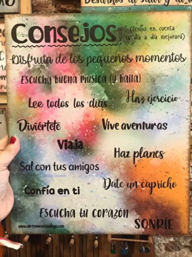 Cuadro de madera hecho a mano, con frases y mensajes positivos e inspiradores para decorar el hogar y regalar Consejos. Original. Personalizados. Diseños propios.