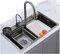 Lavello in Acciaio Inox Lavandino Cucina 1 Vasca Multifunzione Nero 304 Lavello a Cascata Cucina con Gocciolatoio e Lavabicchieri Lavandino Lavabo Cucina (Size : 800x450x210MM)