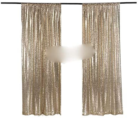 2 Paneele 2 ft x 8 ft Silber Schimmer Pailletten Stoff Photo Booth Hintergrund Pailletten Vorhänge Fotografie Hochzeit Hintergrund Dekor-Hellgold,XS-2pc 2x3ft-60x90cm