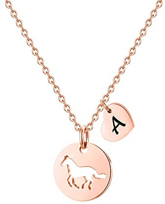 TINGN Pferde Mädchen Geschenk, Pferde Kette Herz Buchstaben Edelstahl Kette mit Buchstaben A Personalisierte Geschenke für Teenager Mädchen Pferdeliebhaber Geschenke für Schwester Tochter Schmuck