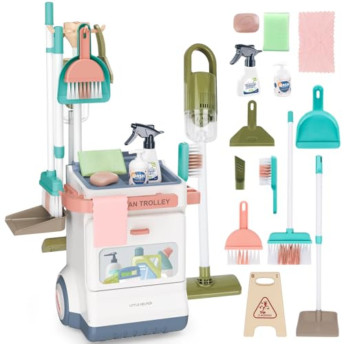 deAO Toddler Cleaning Set,Real Working Vacuum Cleaner for Kids