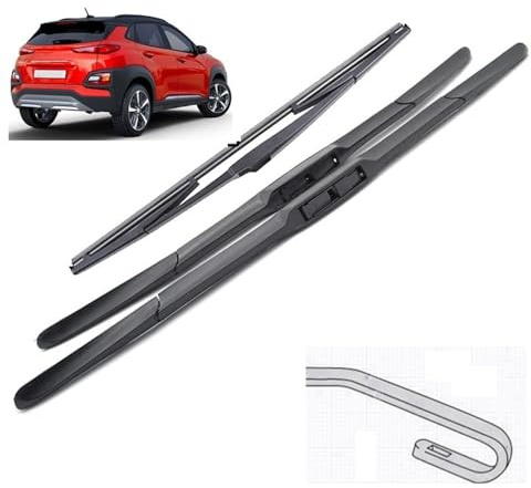 Juego de escobillas limpiaparabrisas delanteras y traseras compatible con Hyundai Kona 2017-2023, parabrisas, ventana, lluvia, cepillos de 26+16+12