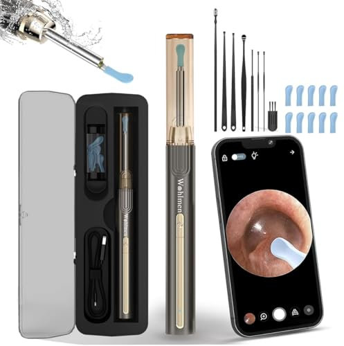Otoscope Oreille, Wohlmen Iscope Pro Max Oreille, 1920P HD Kit Camera Oreille d'élimination du cérumen avec 6 lumières LED, adapté aux IPhone, IPad et Android