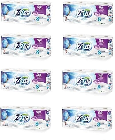 Zefir Toilettenpapier 157 Blatt, Klopapier, WC-Papier 3 lagig Weiß, Premium Qualität, Zellstoff 18m (64)