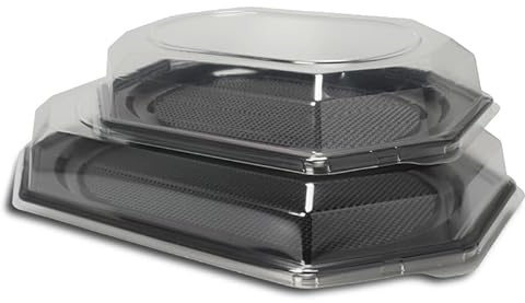 Pro DP 50-200 Premium Partyplatten Catering Servierplatten Buffetplatten schwarz rPET recycelbar versch. Größen zur Auswahl - Inkl. VerpackG in D (Klarsichthaube für Partyplatte XL 50St.)