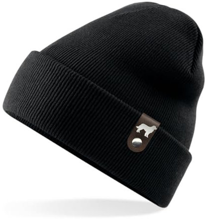 siviwonder Landseer Mütze Patch edel Leder Gassi Beanie Strickmütze Warm Herren Damen Wachhund Landser Farbe Black