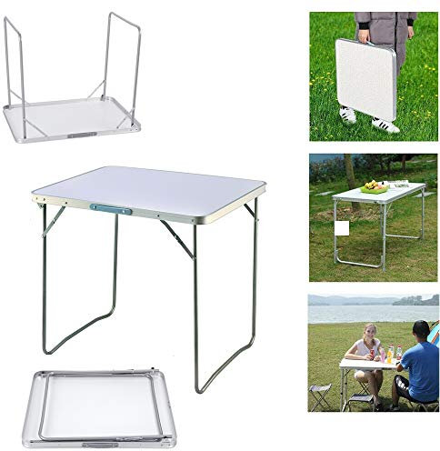 Campingtisch Klapptisch mit Tragegriff, Beistelltisch klappbarer Balkontisch Faltbarer Tisch Gartentisch aus Alu und MDF, Multifunktionstisch Klapptisch Markttisch Beistelltisch Outdoor, 80x60x69cm