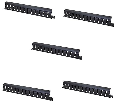 CYBUCH 5X 1U Cable Management Horizontal Mount 19 Inch Server Rack, 12 Slot Metal Finger Duct Wire Organizer with Cover