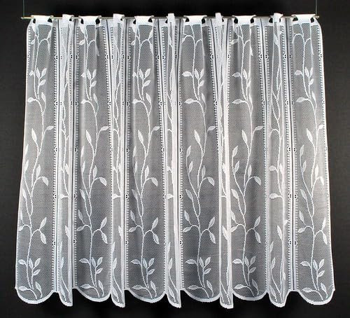 Gardinen Kranzusch Scheibengardine Raffrollo Blätterranke 90x130,5 cm H/B Weiß Bistrogardine Vorhang Küche 1er Pack