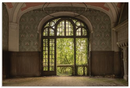 ARTland Wanddeko Wandbild Alu Verbundplatte für Innen & Outdoor Bild 120x80 cm Lost Places Urbex Retro Architektur Fenster Türen Garten Natur U5BC