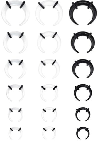 FDCGAS septum piercing - 18 pcs14G-4G Acryl Pincher Tapers Septum Ring C Form Buffalo Stretcher Expander mit schwarzen O-Ringen zum Dehnen von durchstochenem Nasenohrknorpel-3 Farben