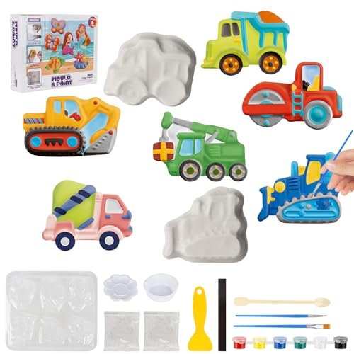 YAOZUP Kinder Malset Bastelset zum Gips giessen, Autos Gipsgießen Set, 6 Muster Autos Bastelset Kinder, Autos Gipsfiguren zum Gießen & Bemalen, Geschenk zum Basteln für Jungen Mädchen ab 6 jahre