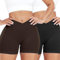RIOJOY 2er Pack V Cross Waist Sport Shorts Damen Scrunch Gym Shorts Kurze Leggings Hose Schwarz Braun S