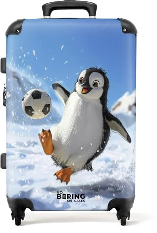 NoBoringSuitcases.com Kinderkoffer, Kinder Koffer, Koffer Groß, Koffer Kinder, TSA Schloss, Kinder Koffer mit Rollen, Rollkoffer Mittelgroß, Koffer Mittelgroß (Pinguin - Weiß, 67 cm - 72 L)