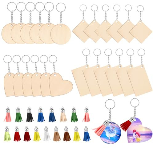 Kit Porte-Cles en Bois Bricolage 96 Pices - Personnalise withgift Khal'}): Rectangle, Vierge, Beton, Gravee, Peint, Decorations, Fabriquer