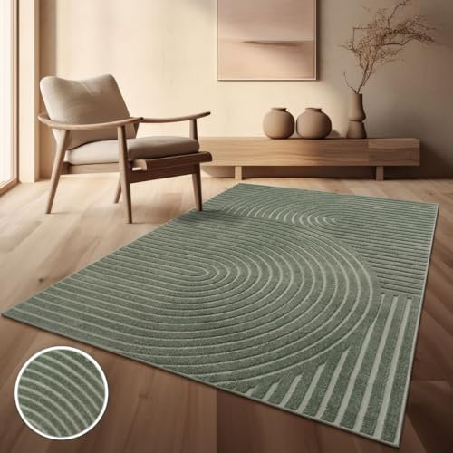 TT Home In-& Outdoorteppich Wetterfest Balkon Schlafzimmer Boho Skandi Regenbogen Motiv Unifarben Geometrische Optik, Größe:120x170 cm