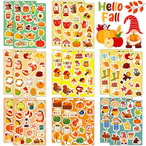 JULMELON Herbst Sticker, 240 Stück Herbst Aufkleber Kinder Erntedankfest Aufkleber Kürbisse Ahornblatt Aufkleber für Herbst Erntedankparty Geschenke Scrapbooking Basteln