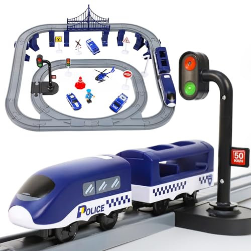 XIAPIA Train Set Toys for 3 Year Old Boys Girls, 67Pcs Train Track with Traffic Light Accessories for 3 Year Old Boy Girl Gifts Presents For Christmas Xmas New Year