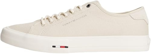 Tommy Hilfiger Sneaker con Suela Vulcanizada Hombre Street Canvas con Logotipo, Marfil (Newsprint), 42