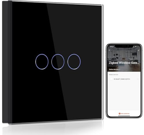 BSEED Smart ZigBee Interruptor, Interruptor de Pared Inteligente Compatible con Alexa y Google Home, Interruptor Empotrado 3 Gang 1 Vía Nero(Requiere Hub)