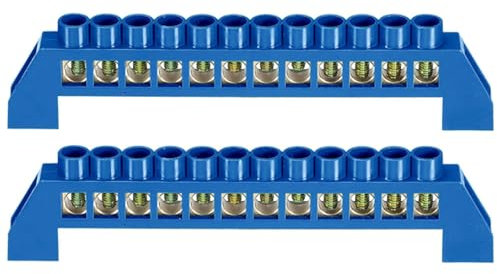 12-Positionen, blaue Klemmleiste, Sammelschiene, Messing-Erdungsleiste mit Schraubklemmen für Elektrobox (2 Stück)