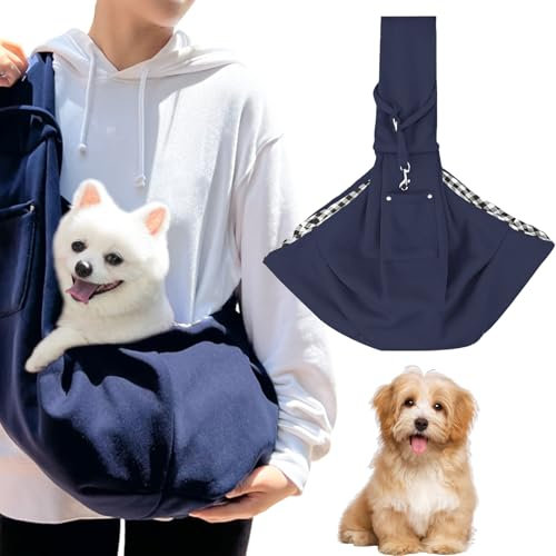 Thoquene Reversibel Kleine Hundetragetasche bis 7kg, Tragetasche Hund, Einstellbar Hundetasche(Dunkelblau)